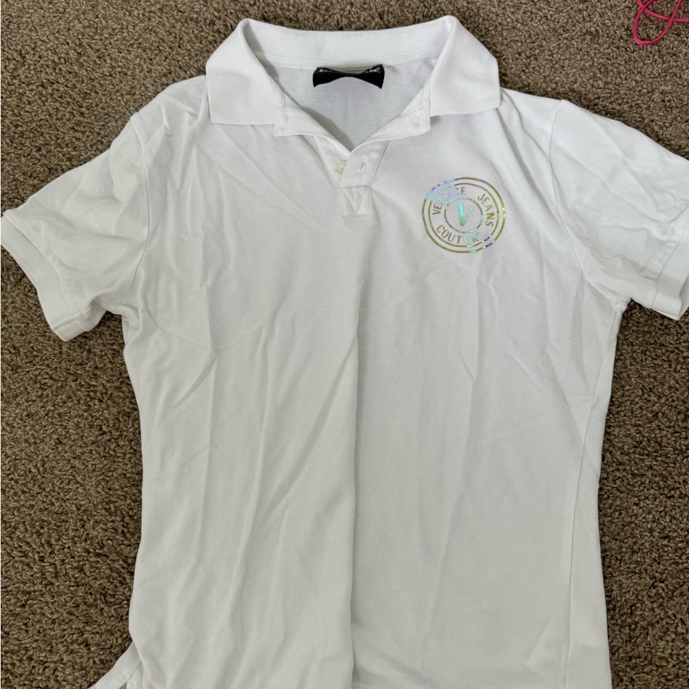 Versace White Polo with Multicolor Logo